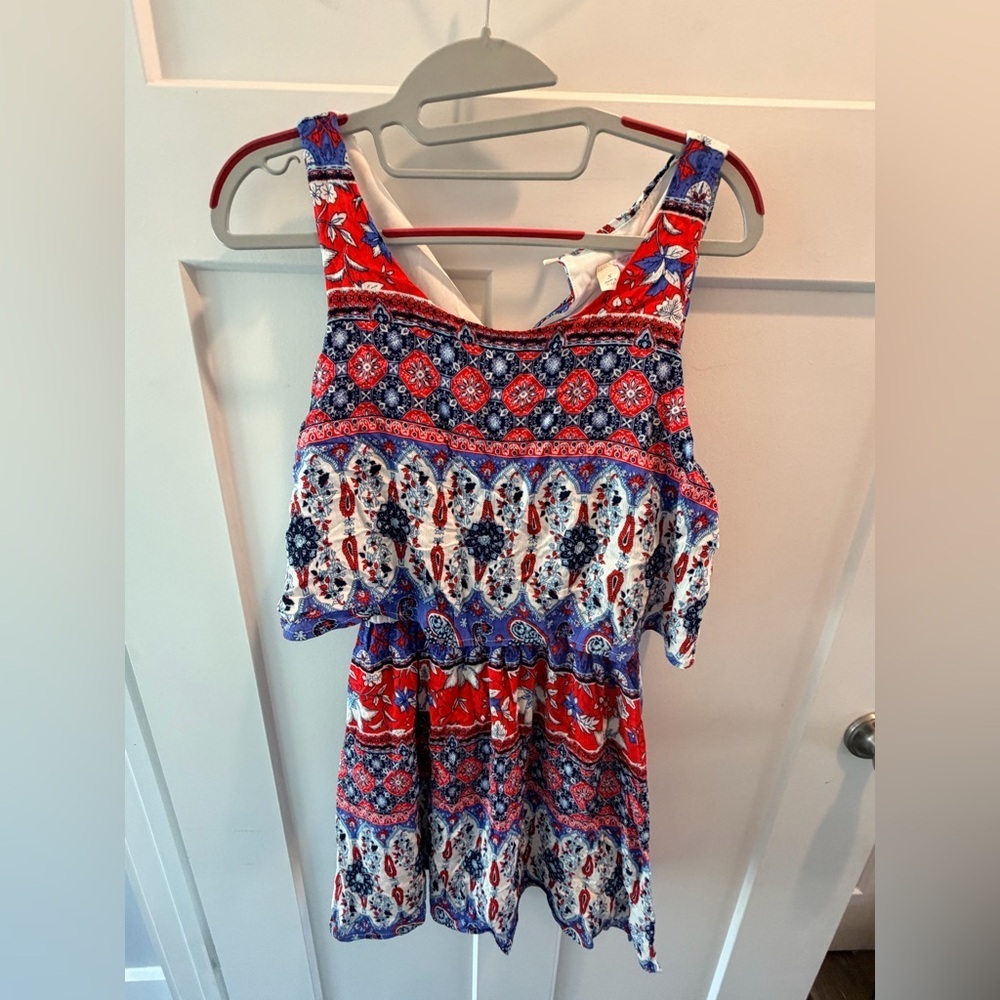 Francesca’s Alya Boho Paisley Mini Dress NWT Small Red Blue Sleeveless Summer